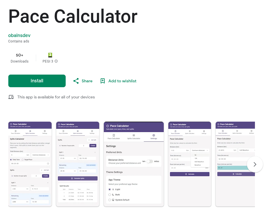 Pace Calculator App